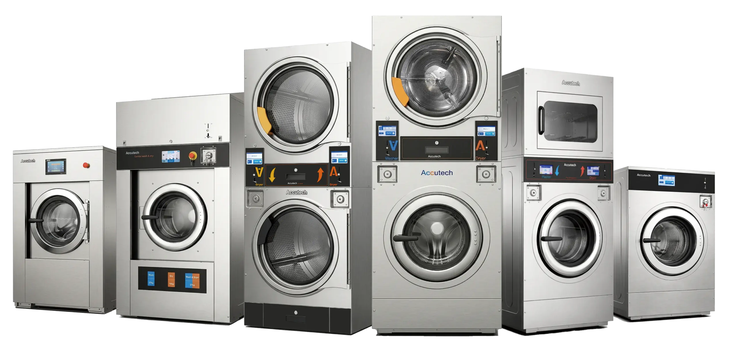 Complete laundromat equipment lineup by Accutech